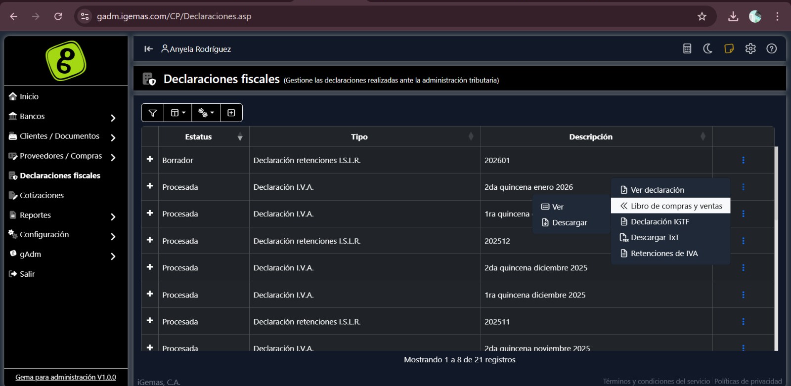 Gestión y reportes tributarios